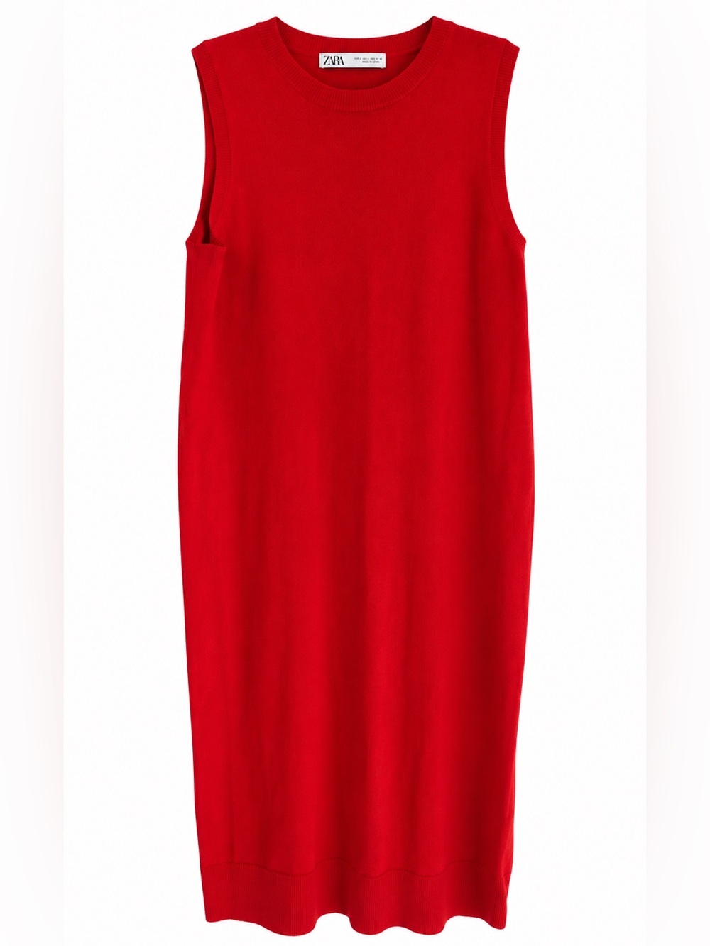 Zara Bright Red Sleeveless Midi Dress